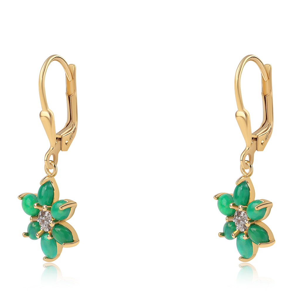 Pozlacené 925 / 1000 Sterlingové Stříbro Náušnice se Zeleným Etiopským Opálem z Lega Dembi a Bílým Topazem 2 