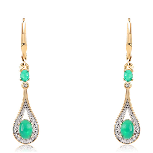 Pozlacené 925 / 1000 Sterlingové Stříbro Náušnice se Zeleným Etiopským Opálem z Lega Dembi a Bílým Topazem