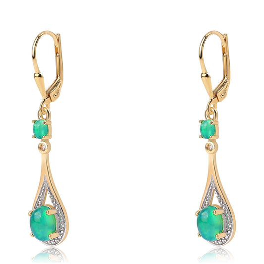 Pozlacené 925 / 1000 Sterlingové Stříbro Náušnice se Zeleným Etiopským Opálem z Lega Dembi a Bílým Topazem