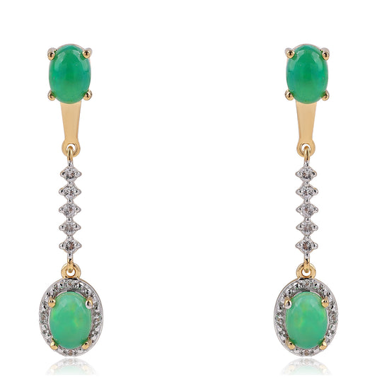 Pozlacené Stříbrné Náušnice se Zeleným Etiopským Opálem z Lega Dembi a Bílým Topazem