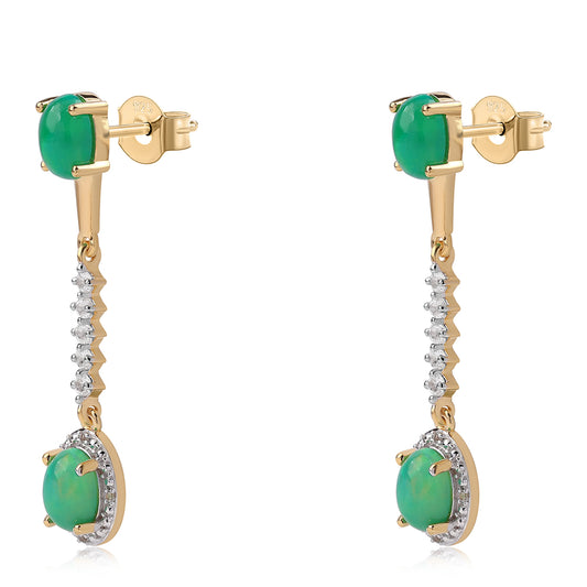 Pozlacené Stříbrné Náušnice se Zeleným Etiopským Opálem z Lega Dembi a Bílým Topazem