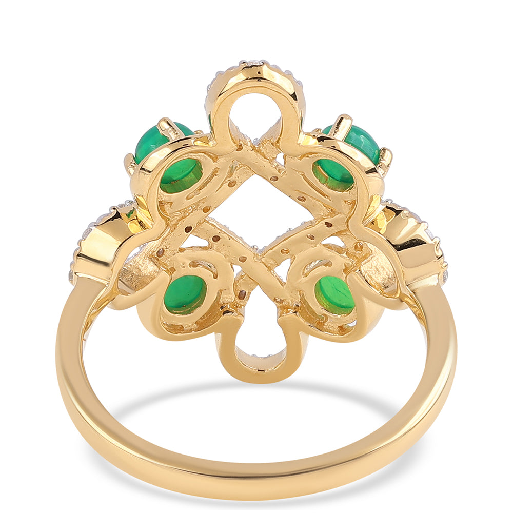 Pozlacený 925 / 1000 Sterlingové Stříbro Prsten se Zeleným Etiopským Opálem z Lega Dembi a Bílým Topazem 2 