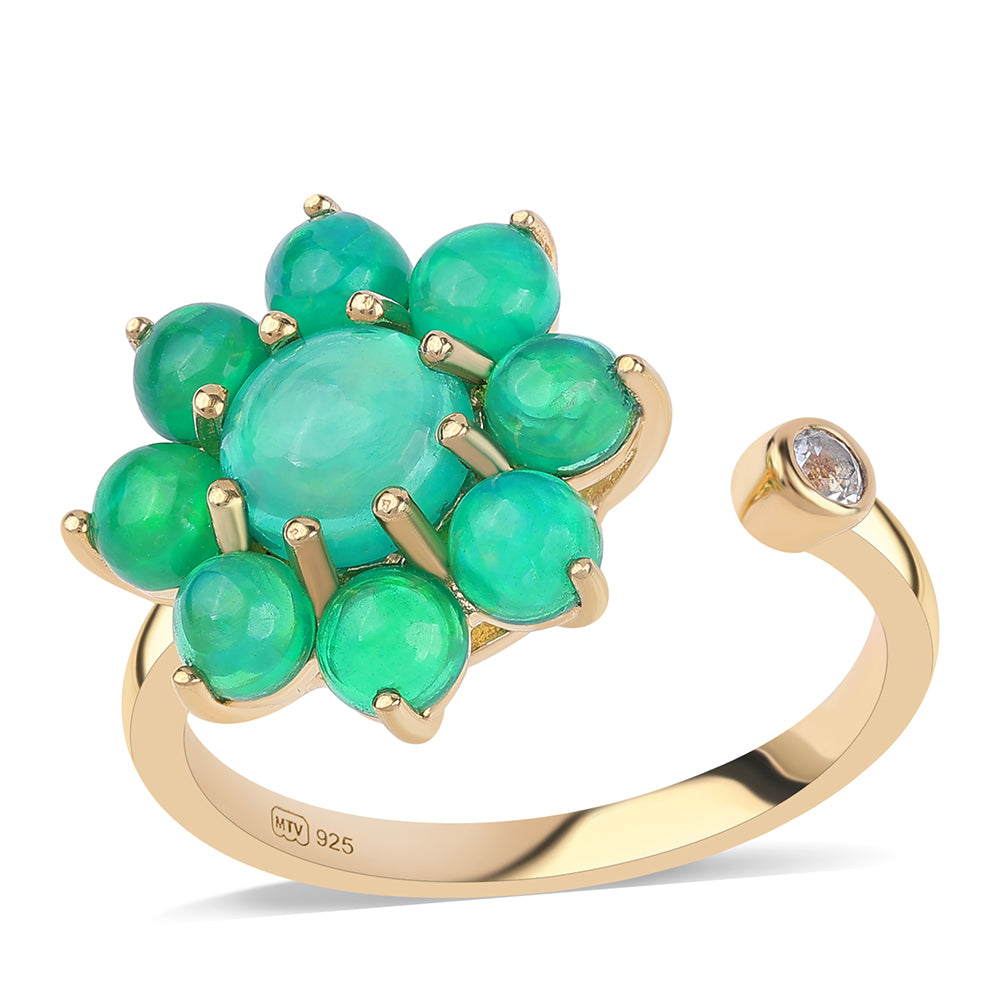 Pozlacený 925 / 1000 Sterlingové Stříbro Prsten se Zeleným Etiopským Opálem z Lega Dembi a Bílým Topazem 1 