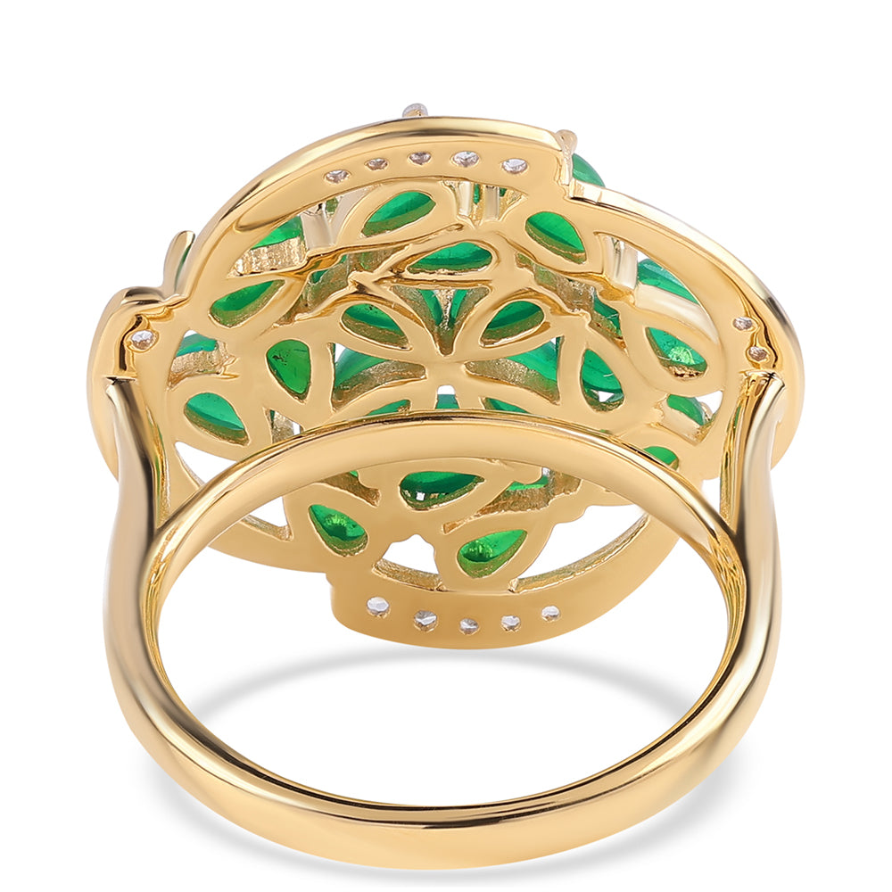 Pozlacený 925 / 1000 Sterlingové Stříbro Prsten se Zeleným Etiopským Opálem z Lega Dembi a Bílým Topazem