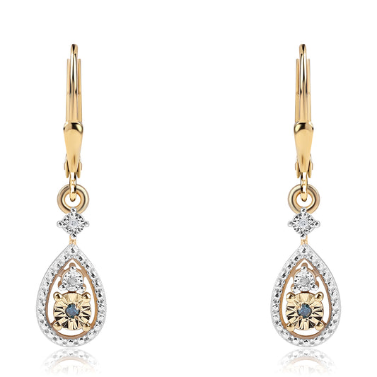 Pozlacené 925 / 1000 Sterlingové Stříbro Náušnice s Modrým Diamantem a Bílým Diamantem