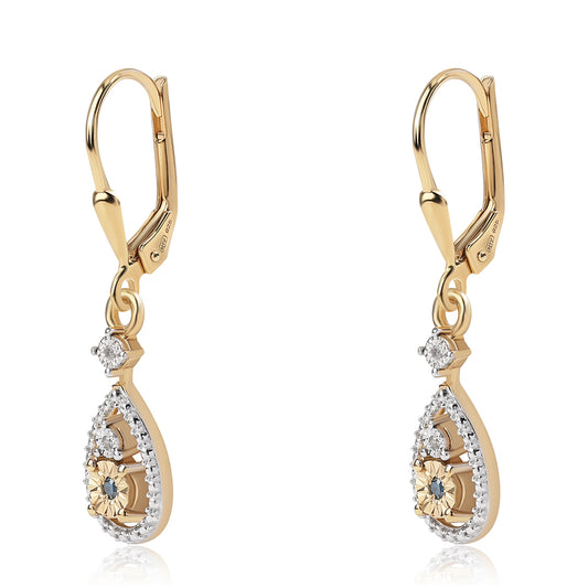 Pozlacené 925 / 1000 Sterlingové Stříbro Náušnice s Modrým Diamantem a Bílým Diamantem