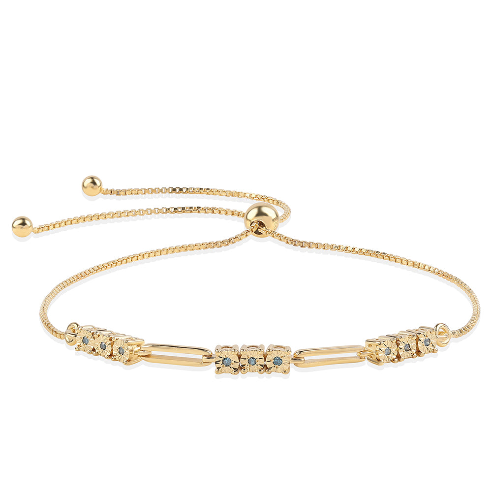 Pozlacený 925 / 1000 Sterlingové Stříbro Náramek s Modrým Diamantem