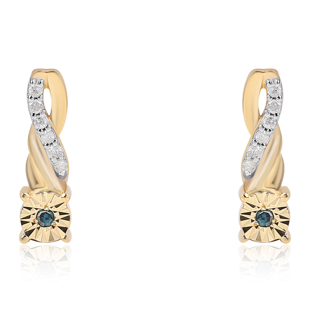 Pozlacené 925 / 1000 Sterlingové Stříbro Náušnice s Modrým Diamantem a Bílým Diamantem 1 