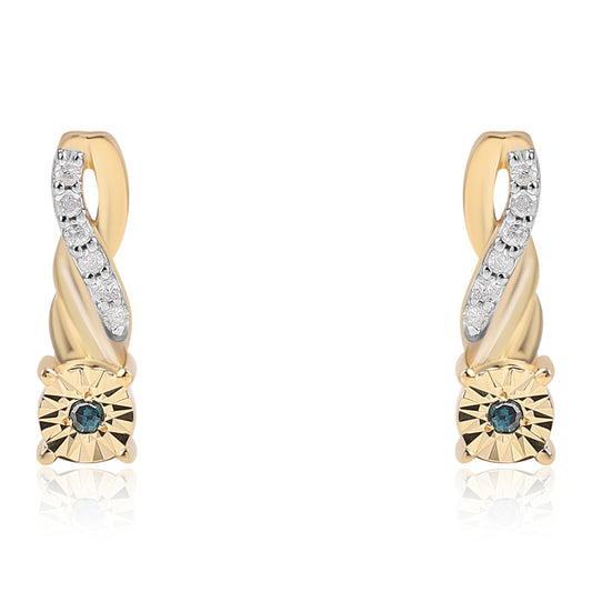 Pozlacené 925 / 1000 Sterlingové Stříbro Náušnice s Modrým Diamantem a Bílým Diamantem