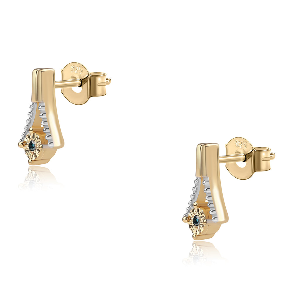 Pozlacené 925 / 1000 Sterlingové Stříbro Náušnice s Modrým Diamantem