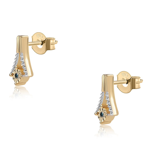 Pozlacené 925 / 1000 Sterlingové Stříbro Náušnice s Modrým Diamantem