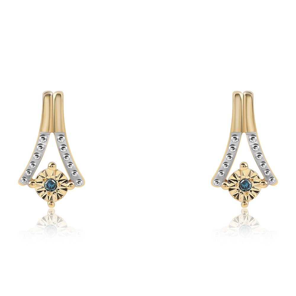 Pozlacené 925 / 1000 Sterlingové Stříbro Náušnice s Modrým Diamantem 1 