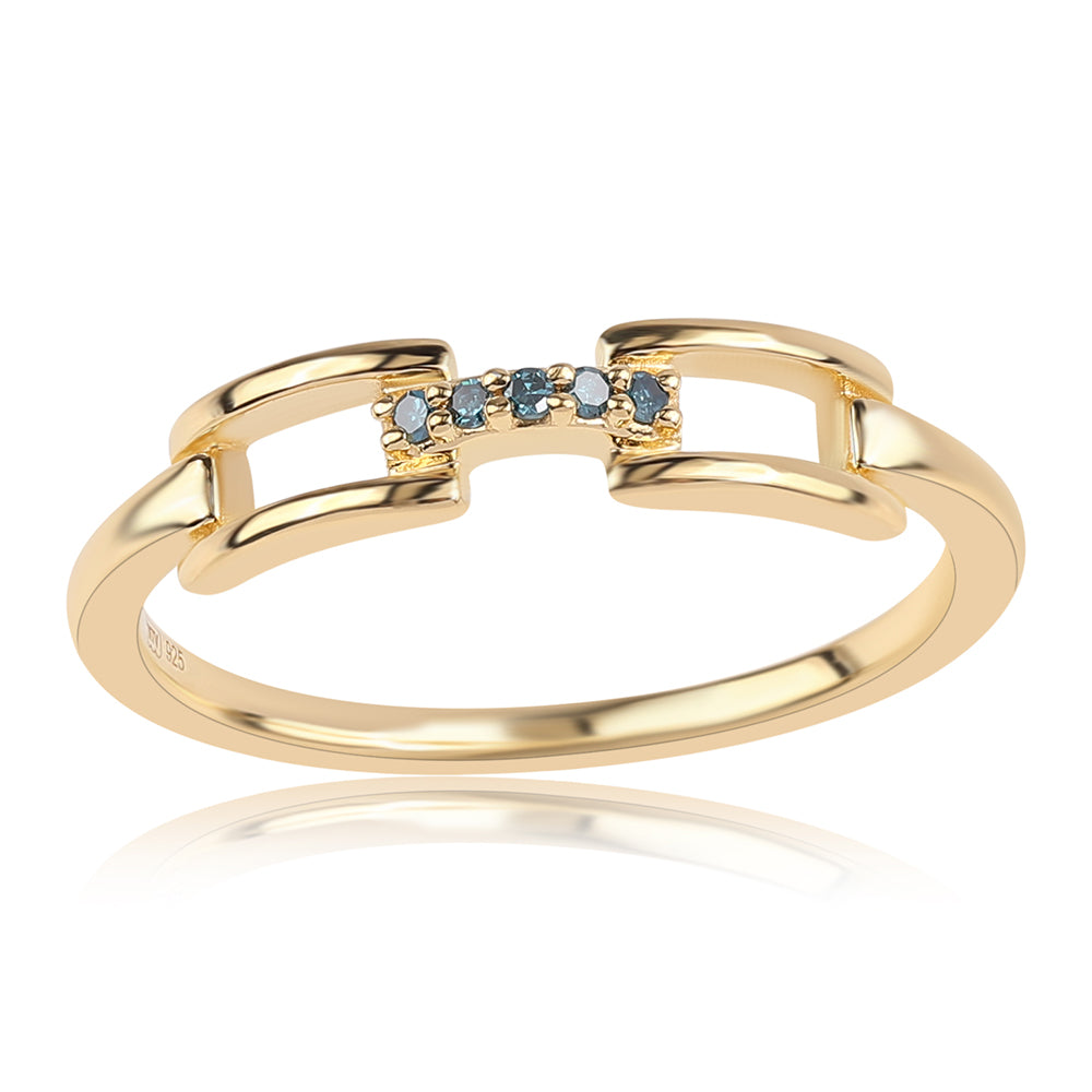 Pozlacený 925 / 1000 Sterlingové Stříbro Prsten s Modrým Diamantem 1 