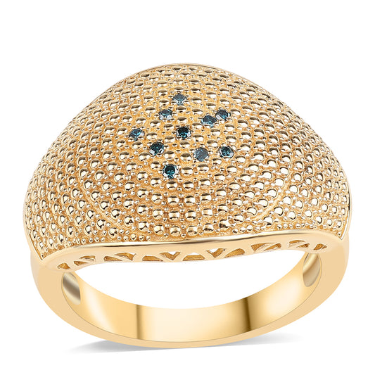 Pozlacený 925 / 1000 Sterlingové Stříbro Prsten s Modrým Diamantem