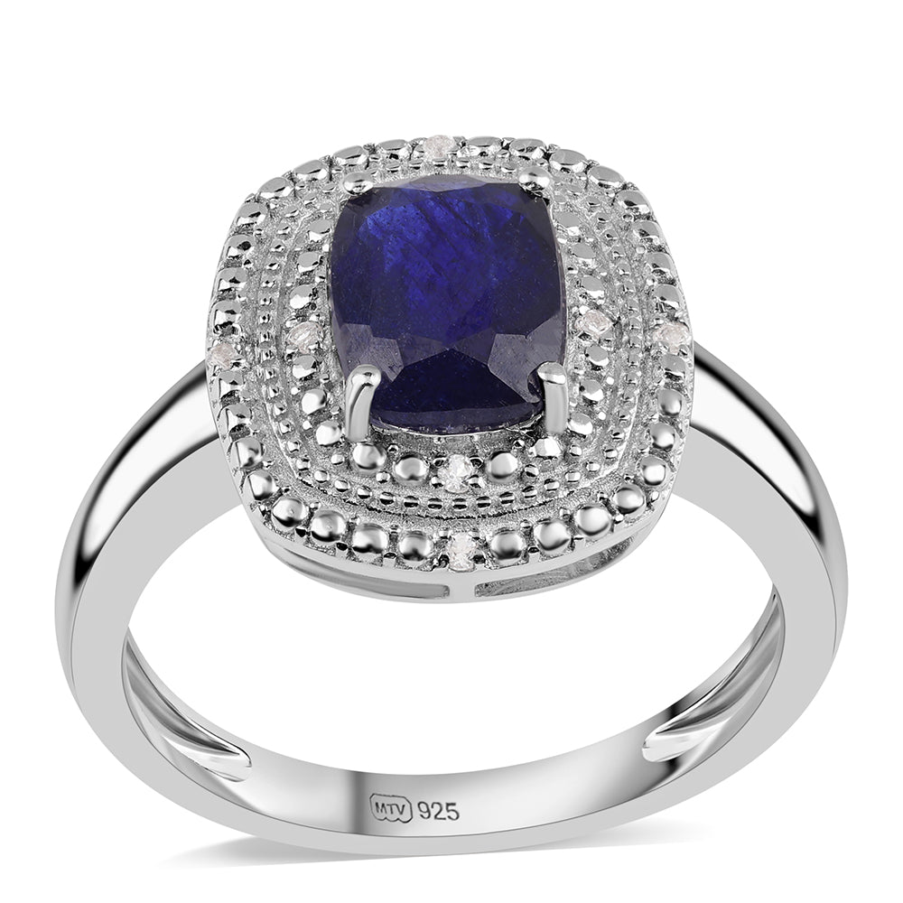 925 / 1000 Sterlingové Stříbro Prsten s Australským Modrým Safírem a Bílým Topazem