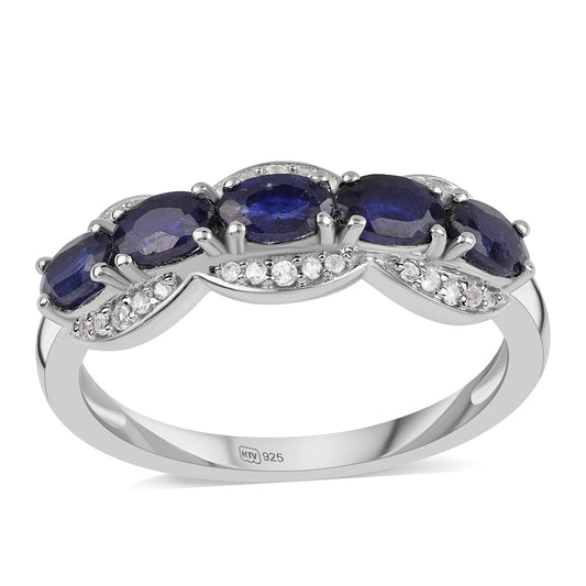 925 / 1000 Sterlingové Stříbro Prsten s Australským Modrým Safírem a Bílým Topazem