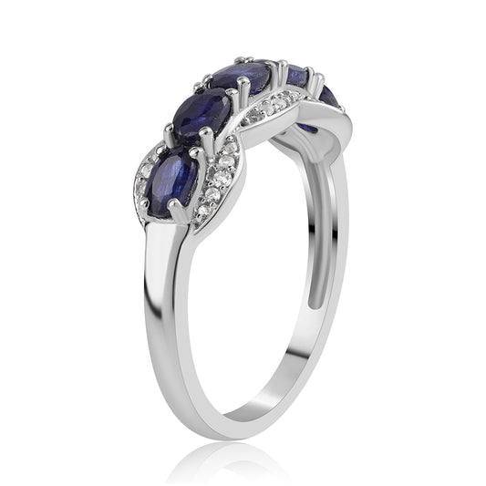 925 / 1000 Sterlingové Stříbro Prsten s Australským Modrým Safírem a Bílým Topazem