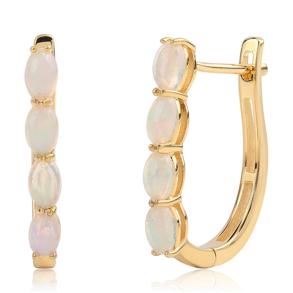 Pozlacené 925 / 1000 Sterlingové Stříbro Náušnice s Etiopským Opálem z Lega Dembi