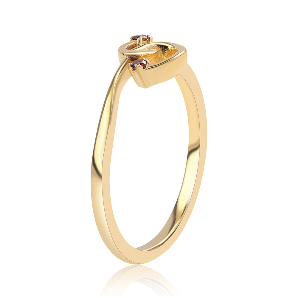 Pozlacené Stříbro 925/1000 - Prsten s Červeným Diamantem - Karátové číslo: 0.03. přibližná hmotnost: 1.62 gramů 3 