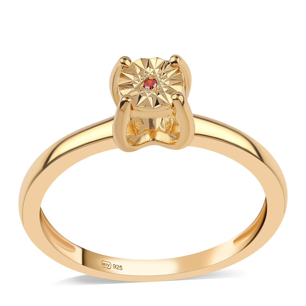 Pozlacené Stříbro 925/1000 - Sada s Červeným Diamantem - Karátové číslo: 0.02. přibližná hmotnost: 1.31 gramů ( Náušnice+Prsten+Přívěsek ) 5 