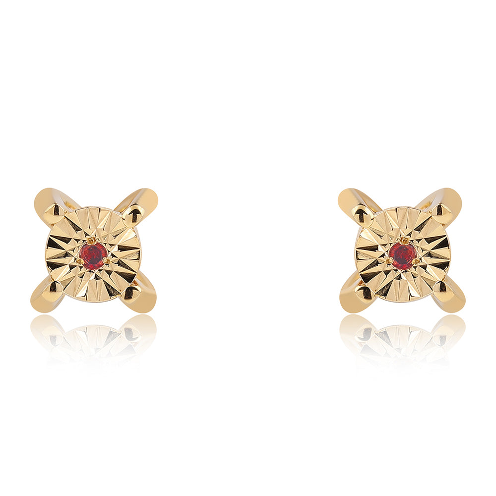 Pozlacené Stříbro 925/1000 - Sada s Červeným Diamantem - Karátové číslo: 0.02. přibližná hmotnost: 1.31 gramů ( Náušnice+Prsten+Přívěsek )