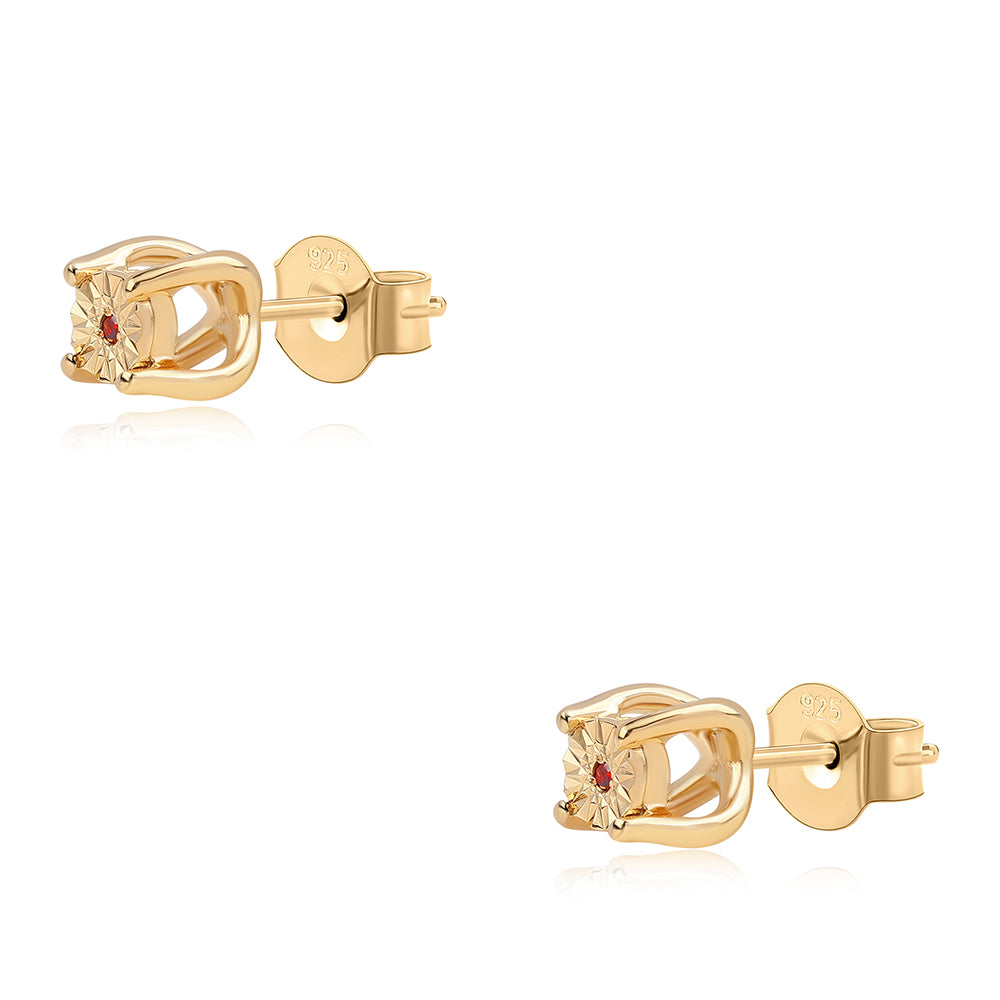 Pozlacené Stříbro 925/1000 - Sada s Červeným Diamantem - Karátové číslo: 0.02. přibližná hmotnost: 1.31 gramů ( Náušnice+Prsten+Přívěsek ) 6 