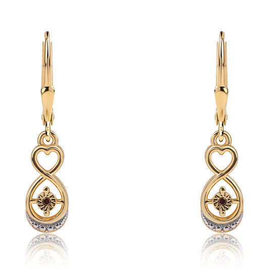 Pozlacené 925 / 1000 Sterlingové Stříbro Náušnice s Červeným Diamantem