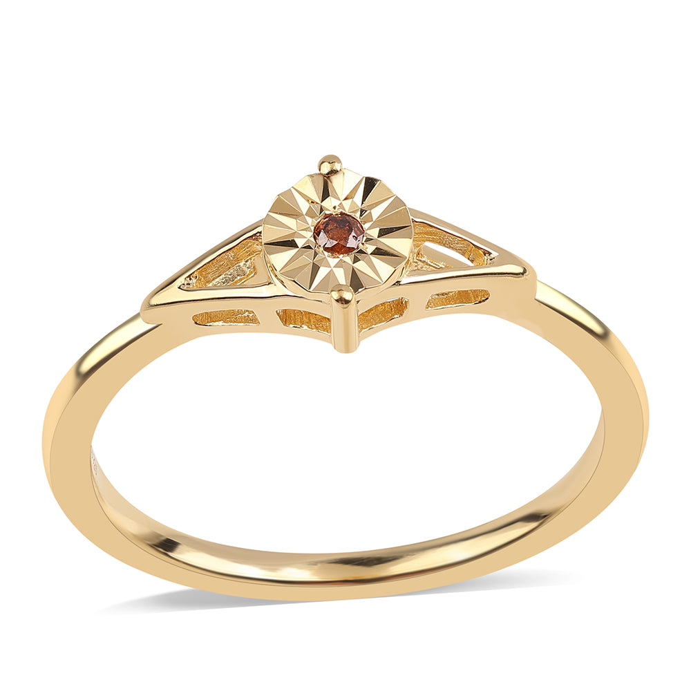 Pozlacené Stříbro 925/1000 - Prsten s Červeným Diamantem - Karátové číslo: 0.01. přibližná hmotnost: 1.59 gramů 1 