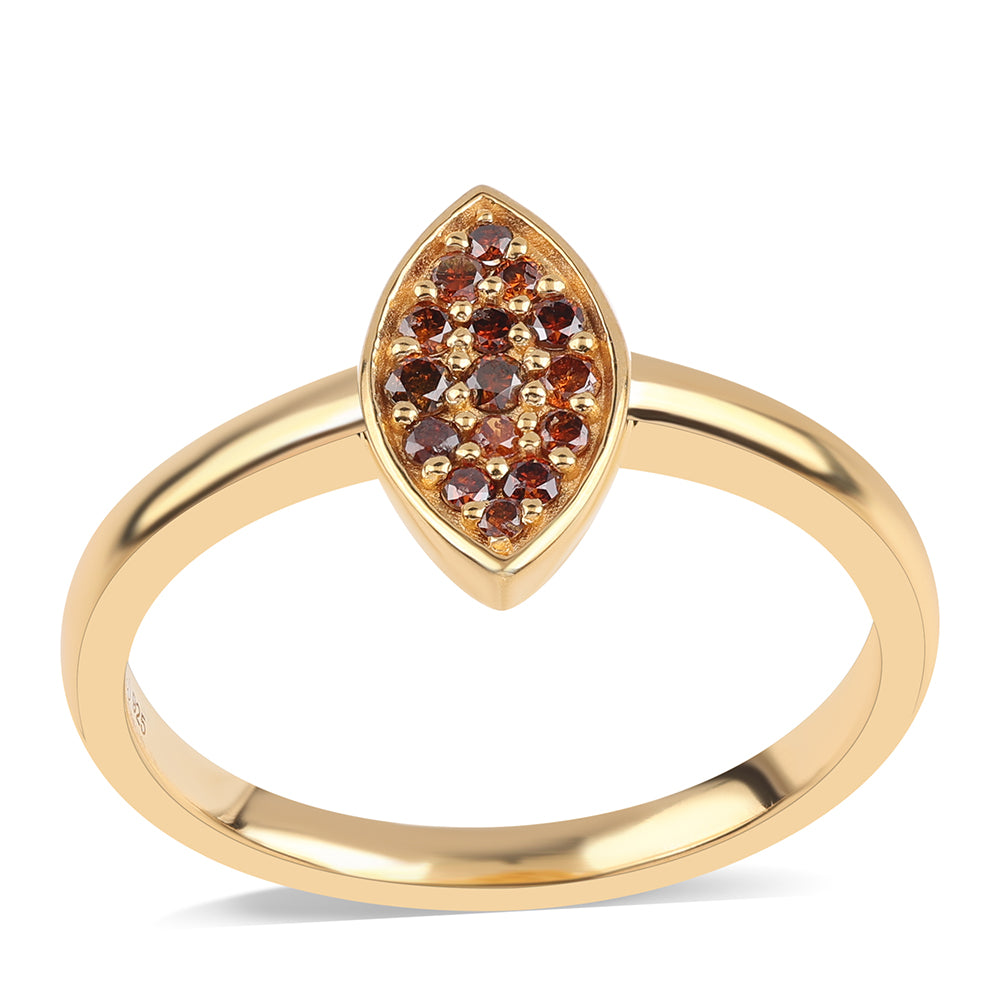 Pozlacený 925 / 1000 Sterlingové Stříbro Prsten s Červeným Diamantem 1 