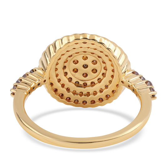 Pozlacené Stříbro 925/1000 - Prsten s Červeným Diamantem - Karátové číslo: 0.7. přibližná hmotnost: 2.6 gramů