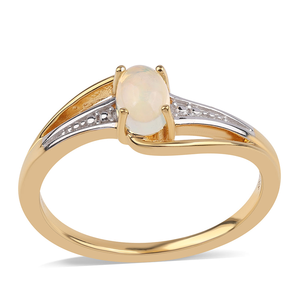 Pozlacené Stříbro 925/1000 - Prsten s Etiopským Opálem z Lega Dembi - Karátové číslo: 0.34. přibližná hmotnost: 2.29 gramů 1 