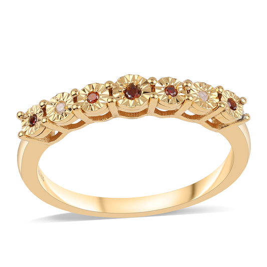 Pozlacené Stříbro 925/1000 - Prsten s Červeným Diamantem a Bílým Diamantem - Karátové číslo: 0.05. přibližná hmotnost: 2.21 gramů