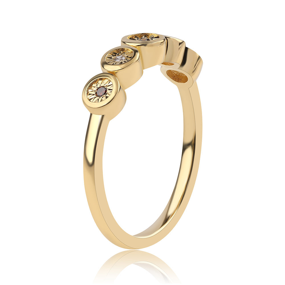 Pozlacené Stříbro 925/1000 - Prsten s Červeným Diamantem a Bílým Diamantem - Karátové číslo: 0.04. přibližná hmotnost: 2.48 gramů 3 