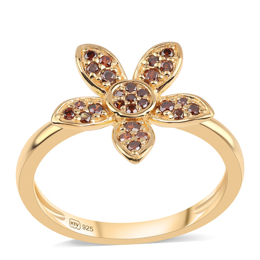 Pozlacený 925 / 1000 Sterlingové Stříbro Prsten s Červeným Diamantem