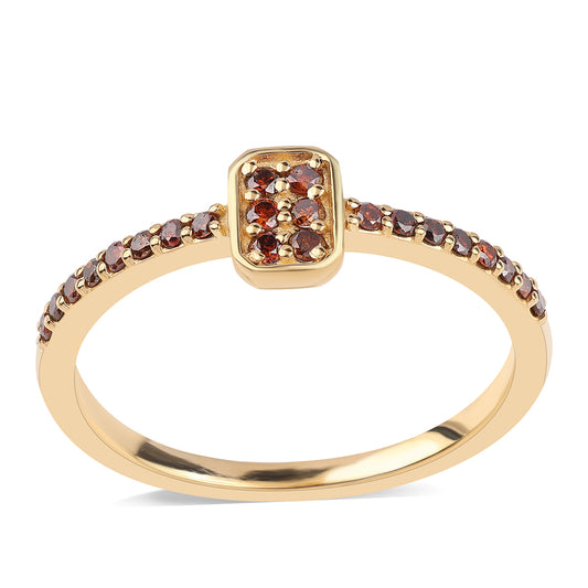 Pozlacené Stříbro 925/1000 - Prsten s Červeným Diamantem - Karátové číslo: 0.21. přibližná hmotnost: 1.63 gramů