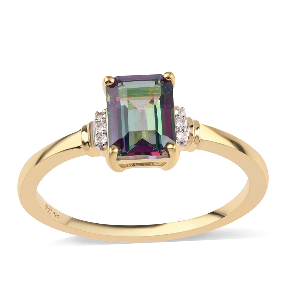 Pozlacený 925 / 1000 Sterlingové Stříbro Prsten s Mystickým Topazem a Bílým Topazem 1 