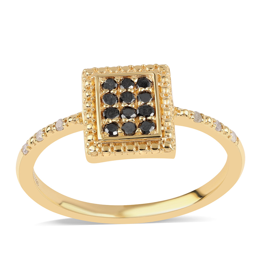 Pozlacené Sterlingové Stříbro 925 / 1000 - Prsten s Černým Diamantem a Bílým Diamantem 1 