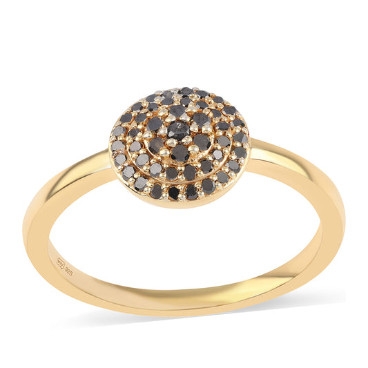 Pozlacený 925 / 1000 Sterlingové Stříbro Prsten s Černým Diamantem