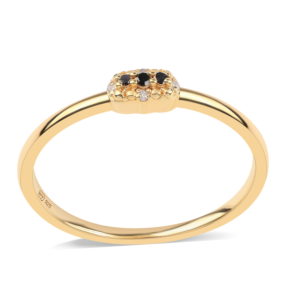 Pozlacené Stříbro 925/1000 - Prsten s Černým Diamantem a Bílým Diamantem - Karátové číslo: 0.05. přibližná hmotnost: 1.42 gramů