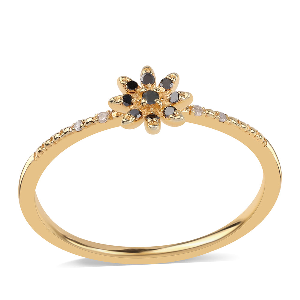 Pozlacené Sterlingové Stříbro 925 / 1000 - Prsten s Černým Diamantem a Bílým Diamantem 1 