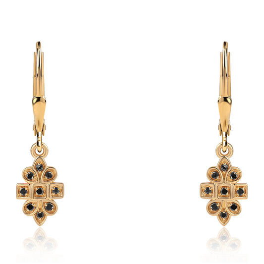 Pozlacené 925 / 1000 Sterlingové Stříbro Náušnice s Černým Diamantem