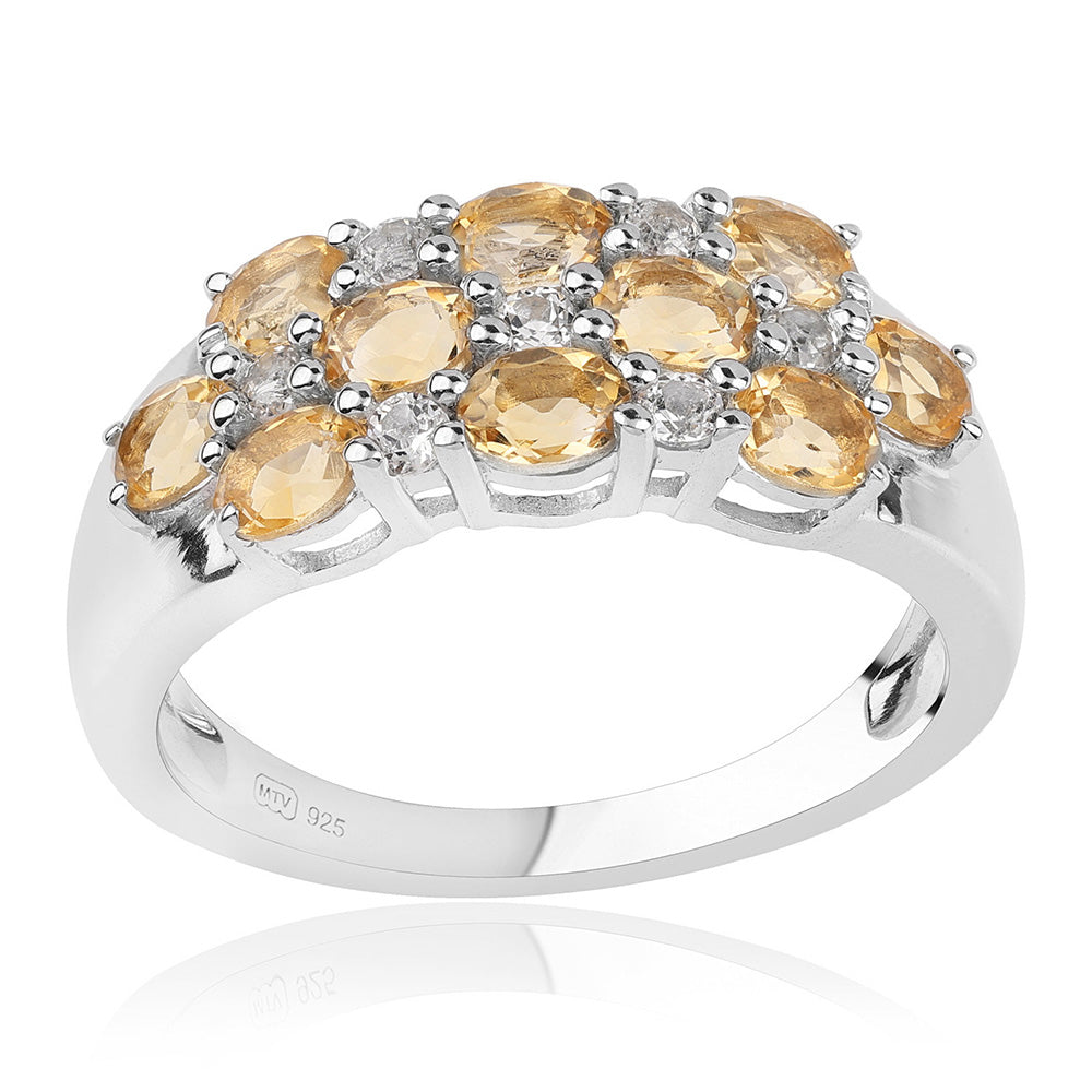 925 / 1000 Sterlingové Stříbro Prsten s Brazilským Citrínem tř.AA a Bílým Topazem 1 