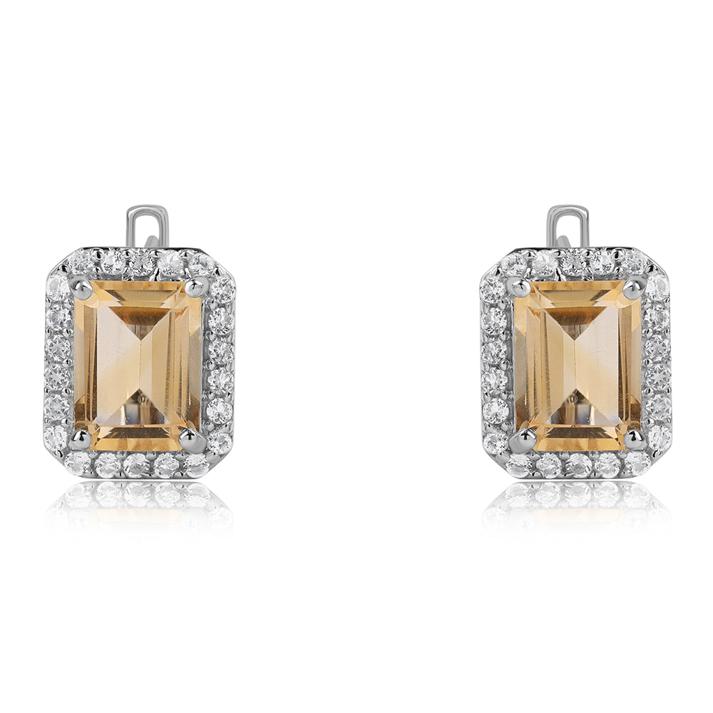 925 / 1000 Sterlingové Stříbro Náušnice s Brazilským Citrínem tř.AA a Bílým Topazem 4 