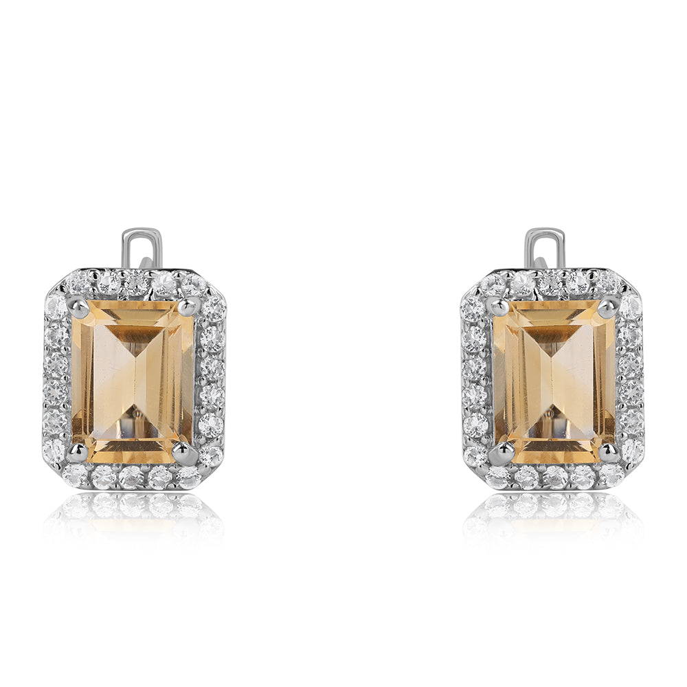 925 / 1000 Sterlingové Stříbro Náušnice s Brazilským Citrínem tř.AA a Bílým Topazem