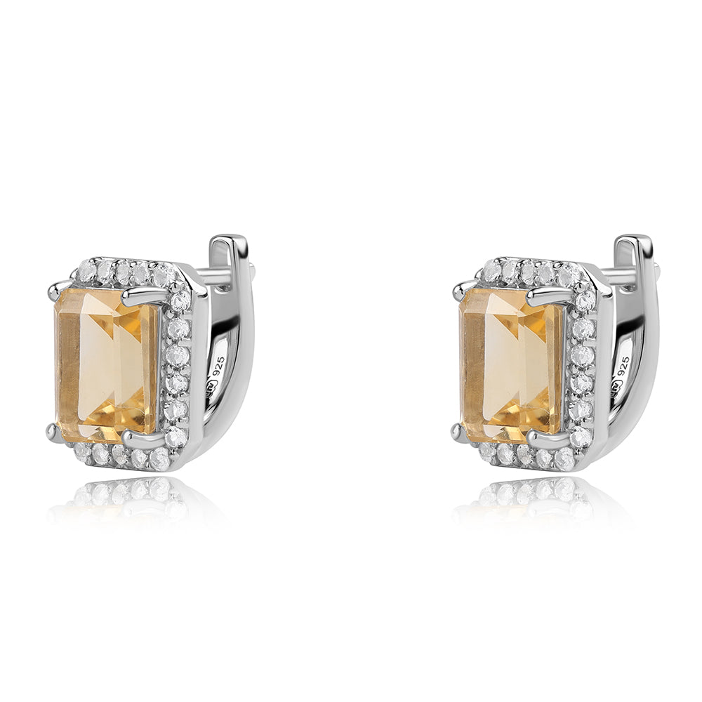 925 / 1000 Sterlingové Stříbro Náušnice s Brazilským Citrínem tř.AA a Bílým Topazem