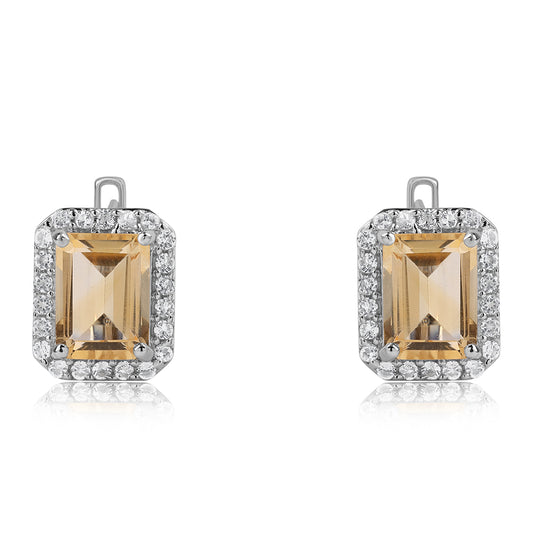 925 / 1000 Sterlingové Stříbro Náušnice s Brazilským Citrínem tř.AA a Bílým Topazem