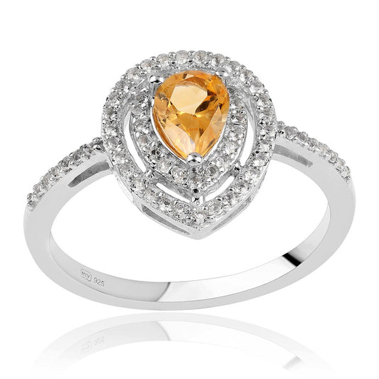 Stříbrný Prsten s Brazilským Citrínem tř.AA a Bílým Topazem