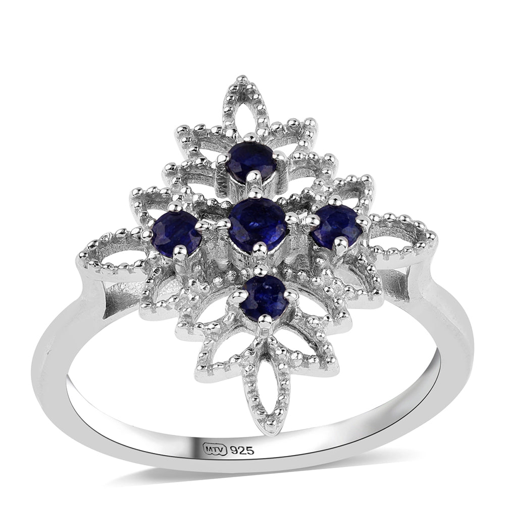 Stříbro 925/1000 - Prsten s Australským Modrým Safírem - Karátové číslo: 0.46. přibližná hmotnost: 3.55 gramů