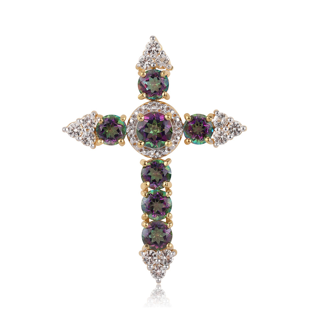 Pozlacené Stříbro 925/1000 - Přívěsek s Mystickým Topazem a Bílým Topazem - Karátové číslo: 5.2. přibližná hmotnost: 4.38 gramů