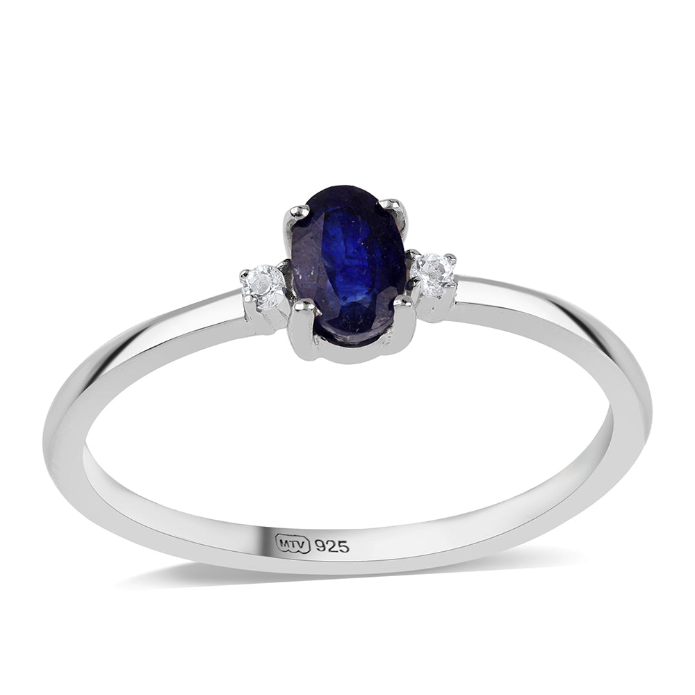925 / 1000 Sterlingové Stříbro Prsten s Australským Modrým Safírem a Bílým Topazem